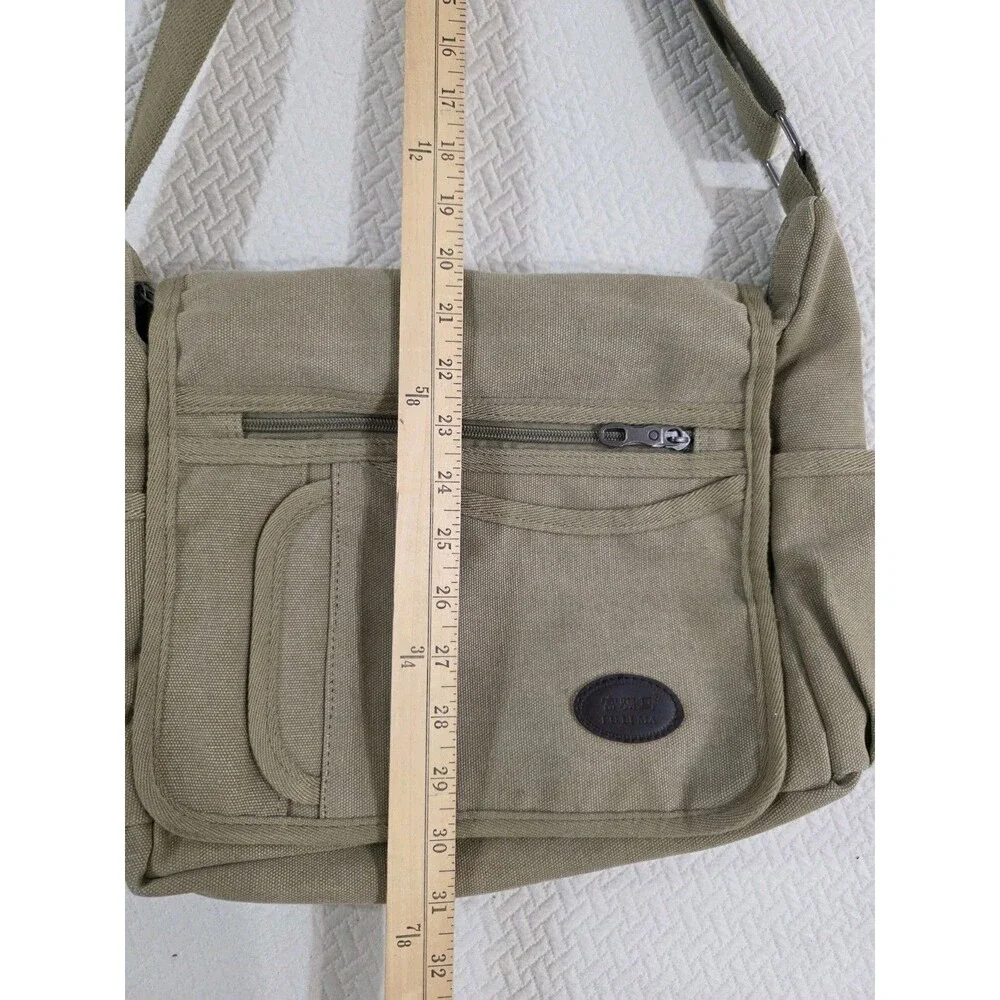 Fu Li Ma Vintage Khaki Canvas Messenger Bag Multi Pocket Crossbody Sling Satchel